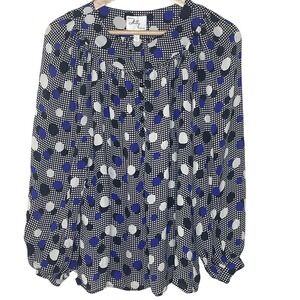 Milly Of New York Polka Dot Silk  Blouse‎ Women Size 4 Blue White Black